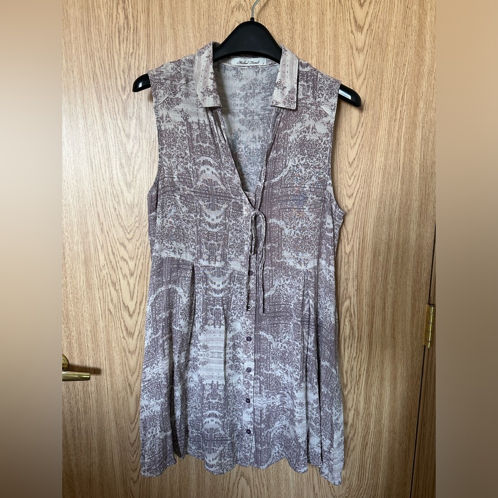 New Michael Farrell Taupe Rayon Lightweight Button Sleveless Shirt Women’s S